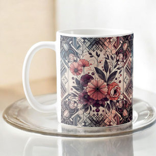 Donkere Romance Bourgogne Art Deco Bloemenzomer Koffiemok