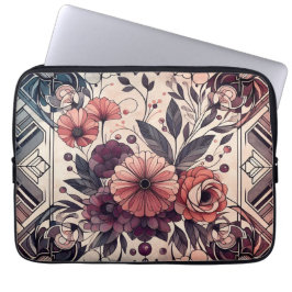 Donkere Romance Bourgogne Art Deco Bloemenzomer Laptop Sleeve