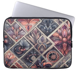 Donkere Romance Bourgogne Art Deco Bloemenzomer Laptop Sleeve