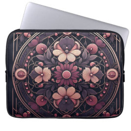 Donkere Romance Bourgogne Art Deco Bloemenzomer Laptop Sleeve