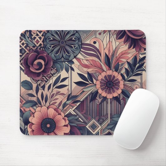 Donkere Romance Bourgogne Art Deco Bloemenzomer Muismat (Met muis)