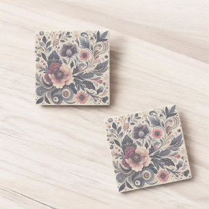 Donkere Romance Bourgogne Art Deco Bloemenzomer Stenen Onderzetter