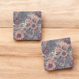 Donkere Romance Bourgogne Art Deco Bloemenzomer Stenen Onderzetter