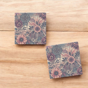 Donkere Romance Bourgogne Art Deco Bloemenzomer Stenen Onderzetter