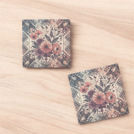 Donkere Romance Bourgogne Art Deco Bloemenzomer Stenen Onderzetter