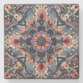 Donkere Romance Bourgogne Art Deco Bloemenzomer Stenen Onderzetter (Voorkant)