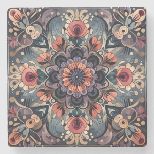 Donkere Romance Bourgogne Art Deco Bloemenzomer Stenen Onderzetter (Voorkant)