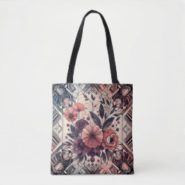 Donkere Romance Bourgogne Art Deco Bloemenzomer Tote Bag