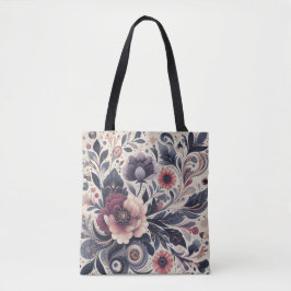 Donkere Romance Bourgogne Art Deco Bloemenzomer Tote Bag