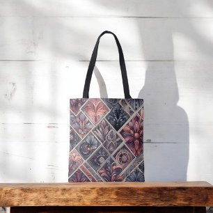 Donkere Romance Bourgogne Art Deco Bloemenzomer Tote Bag