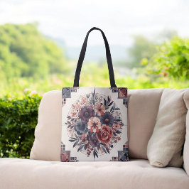 Donkere Romance Bourgogne Art Deco Bloemenzomer Tote Bag