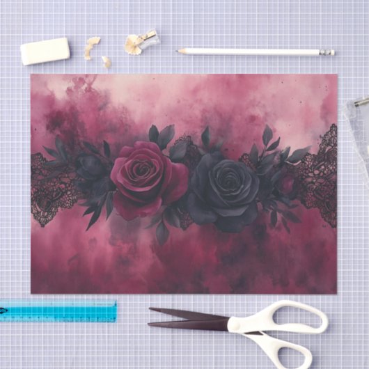 Donkere Romance: Gotisch Roos en kantontwerp Tissuepapier (Craft)
