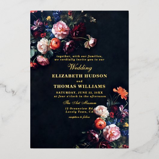 Donkere Romance Sprookje Moody Bloemen Lijst Bruil Folie Uitnodiging (Voorkant)