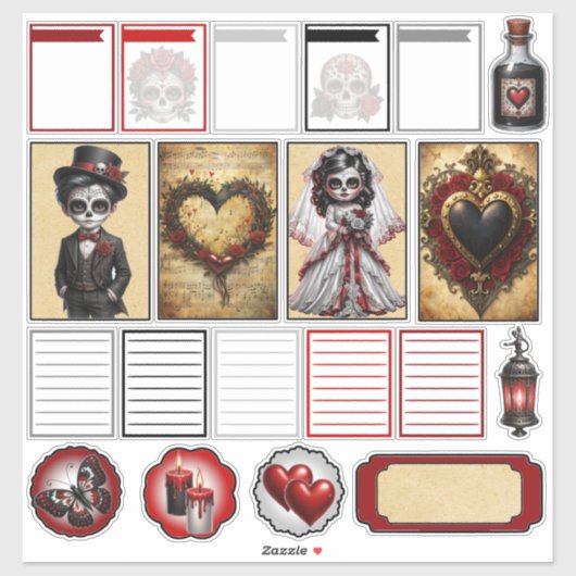 Donkere Romance Suiker Schedels 2 Sticker (Vel)