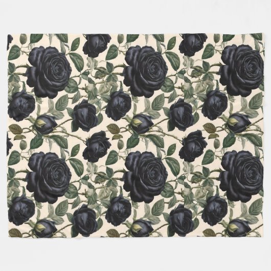 **"Donkere Romance: zwarte  provinciale Rozen"** Fleece Deken (Voorkant (Horizontaal))