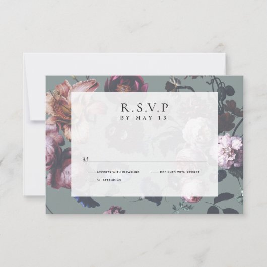 Donkere Romantic Moody Floral RSVP Weddenschappen (Voorkant)