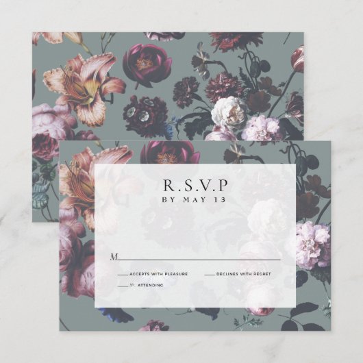 Donkere Romantic Moody Floral RSVP Weddenschappen (Voorkant / Achterkant)
