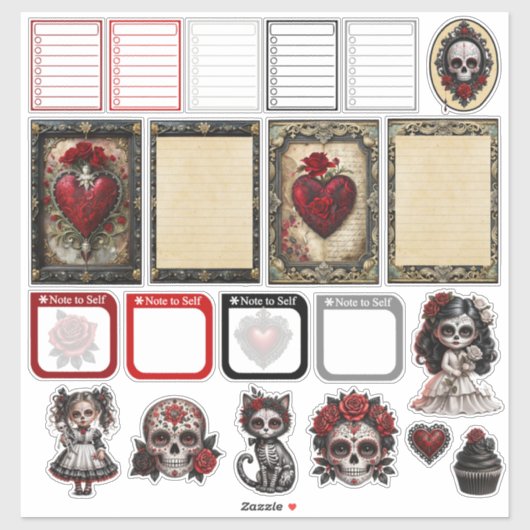 Donkere Romantiek Suiker Schedels 3 Sticker (Vel)
