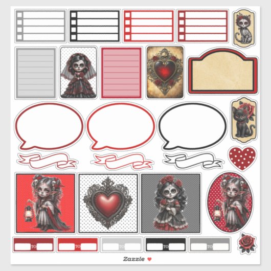 Donkere Romantiek Suiker Schedels 4 Sticker (Vel)