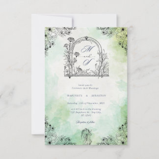 donkere romantiek vintage save the date groen  kaart