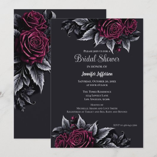 Donkere Romantische Bloem Gothic Bruiloftsborrel Kaart (Voorkant / Achterkant)