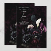 Donkere Romantische Bloemige Bruiloft Kaart (Voorkant / Achterkant)