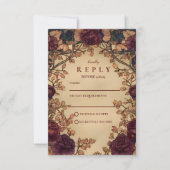 Donkere Romantische Bloemige Bruiloft RSVP Kaartje (Voorkant)