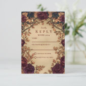 Donkere Romantische Bloemige Bruiloft RSVP Kaartje (Staand voorkant)