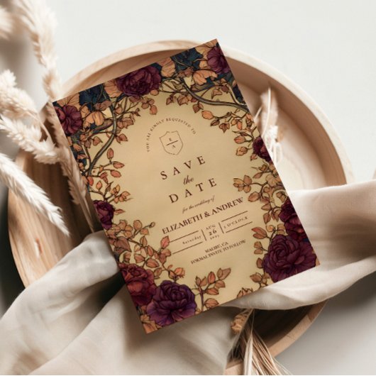 Donkere Romantische Bloemige Bruiloft Save The Date