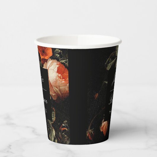 Donkere romantische bloemige roze rozen bruiloftss papieren bekers (Links)