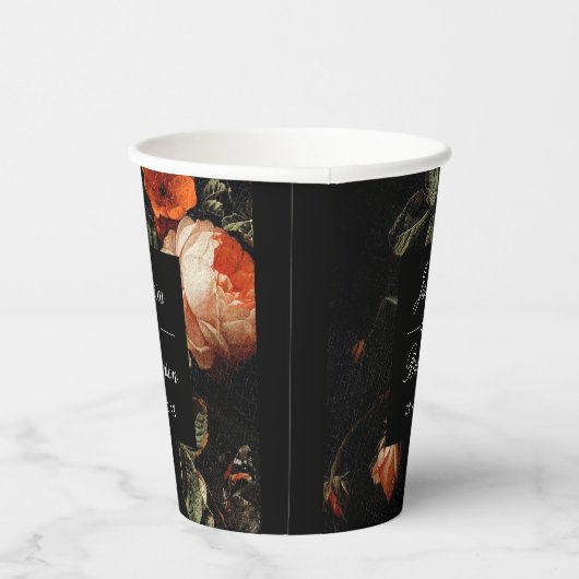 Donkere romantische bloemige roze rozen bruiloftss papieren bekers (Rechts)