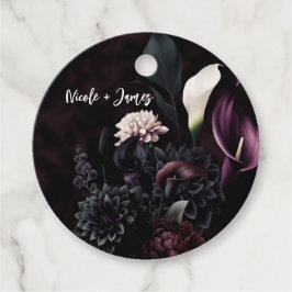 Donkere Romantische Bloemige Witte Bruiloft Bedankjes Labels