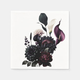 Donkere Romantische Bloemige Witte Bruiloft Servet