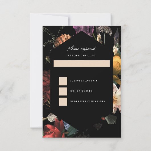 Donkere romantische bloemschilderkunst in de stijl RSVP kaartje (Voorkant)