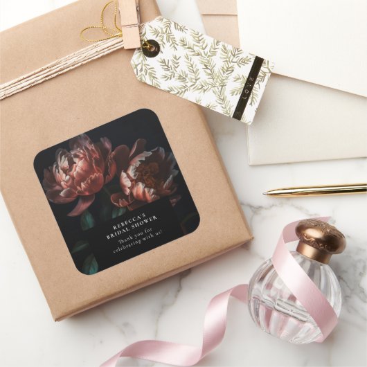 Donkere Romantische Bruiloft met Bloemen Vierkante Sticker (Geschenken)