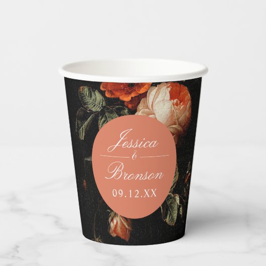 Donkere Romantische Floral roze Rose Wedding Showe Papieren Bekers (Achterkant)