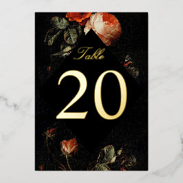 Donkere Romantische Floral Rozen Folie Tabelnummer Uitnodiging