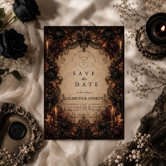 Donkere Romantische Herfst Bruiloft Save The Date