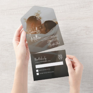 Donkere Romantische Minimalistische Trouwherdenkin All In One Uitnodiging