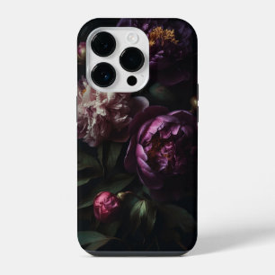 Donkere romantische paarse pioenrozen bloemboeket iPhone 14 plus hoesje