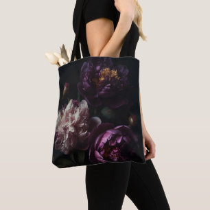 Donkere Romantische Paarse pony's Flower Bouquet Tote Bag