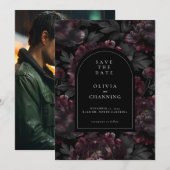 Donkere romantische pioenen Moody Save the Date Kaart (Voorkant / Achterkant)