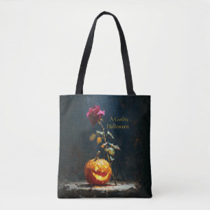 Donkere Romantische Pompoen en Roos Halloween Bood Tote Bag