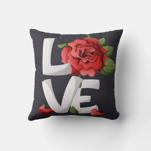 Donkere romantische rode roos liefde typografie bo kussen (Achterkant)