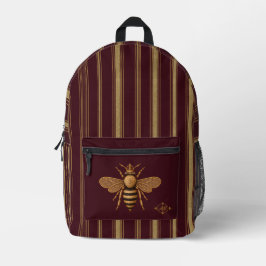 Donkere romantische Royal Bee | Bourgondië & Goude Bedrukte Rugzak