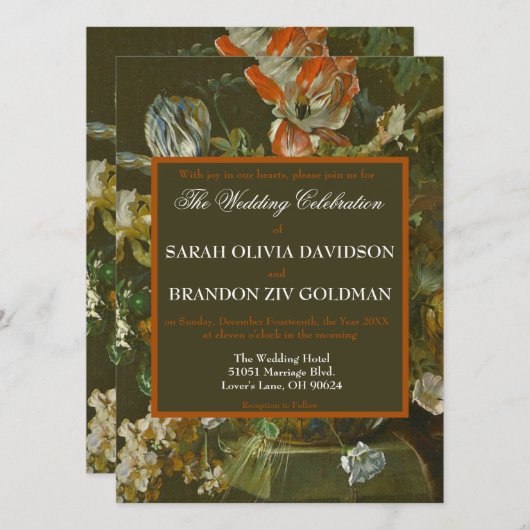 Donkere Romantische Rozen Antieke Tole Trouw Kaart (Voorkant / Achterkant)