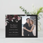 Donkere Romantische Rozen Zwarte Bruiloft Save The Date (Staand voorkant)
