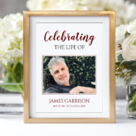 Donkere Rood Viering Van Het Leven Met Foto Uitvaa Poster