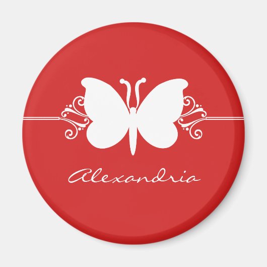 Donkere Rood Vlinder Krullen Magneet (Voorkant)