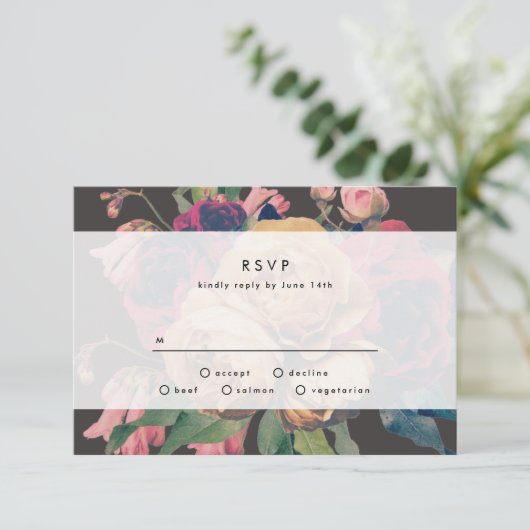 Donkere Roos Botanical Fete Wedding RSVP-kaart RSVP Kaartje (Staand voorkant)